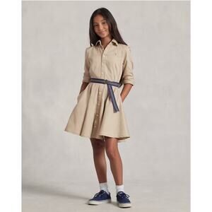Polo Ralph Lauren Dress Girls Size 14 Khaki Button Front Belted Chino Shirtdress